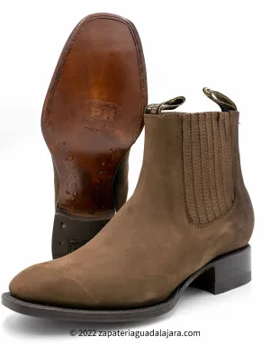 968B6307 MEN BOTINES CHARROS SQUARE TOE NOBUCK BROWN LEATHER BOOT