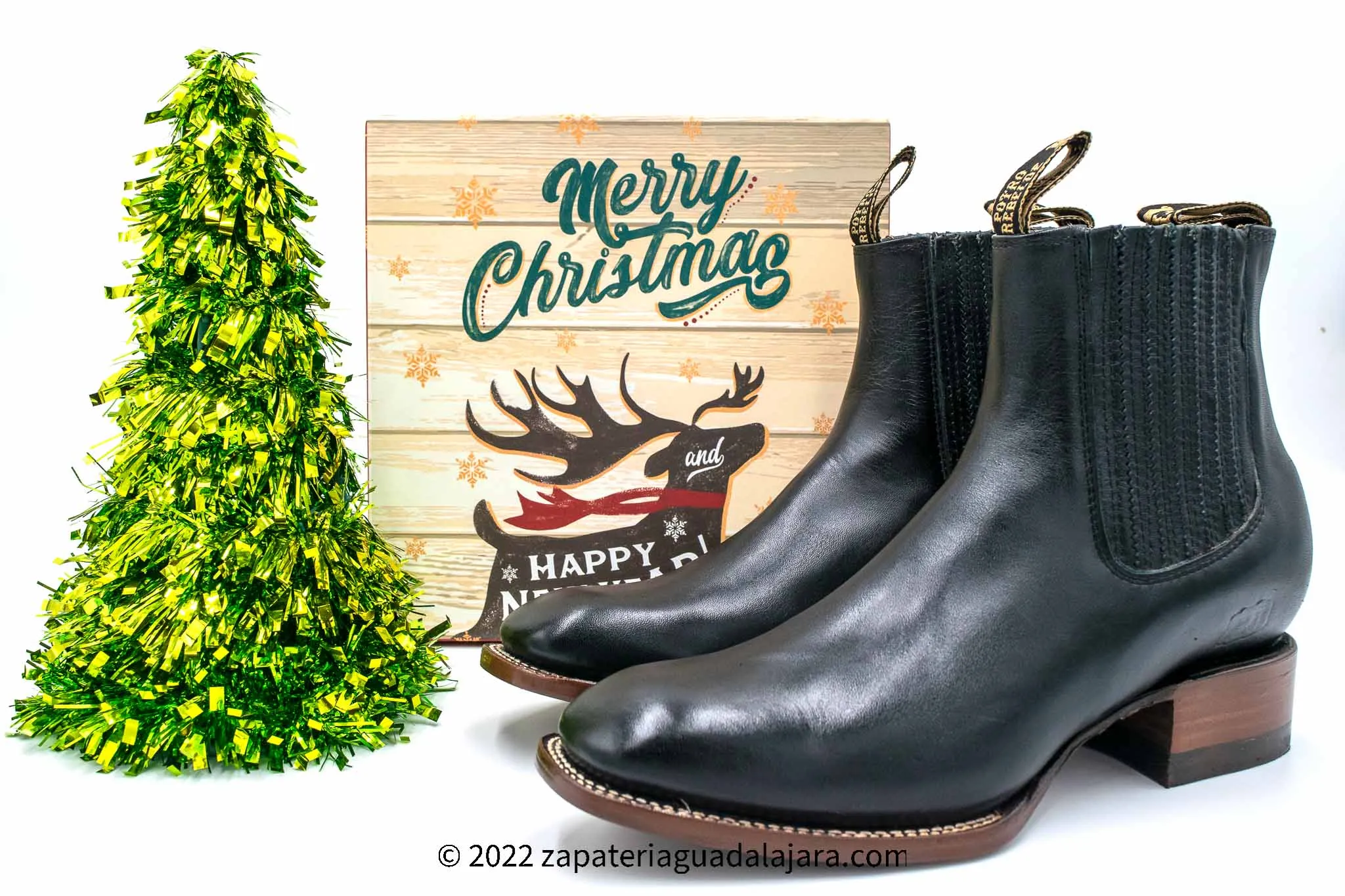 968B8305 MEN BOTINES CHARROS SQUARE TOE BLACK LEATHER BOOT