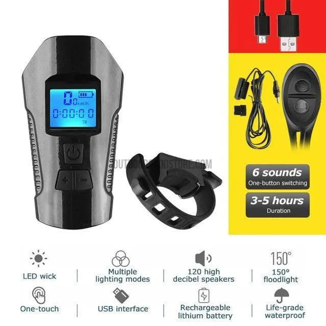 All-in-One Cycling LED Light, Horn, Speedometer Unit