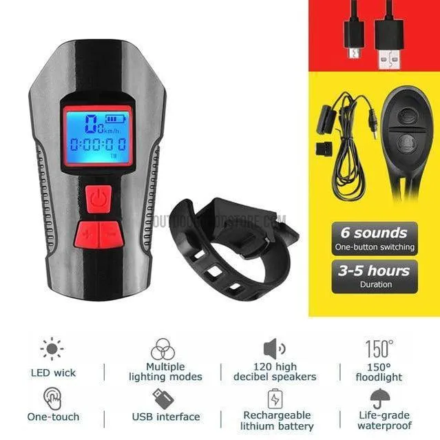 All-in-One Cycling LED Light, Horn, Speedometer Unit