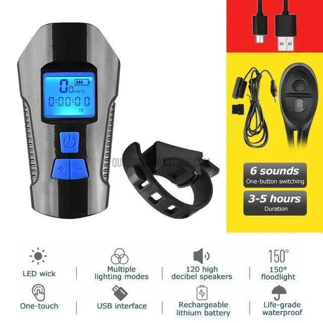 All-in-One Cycling LED Light, Horn, Speedometer Unit