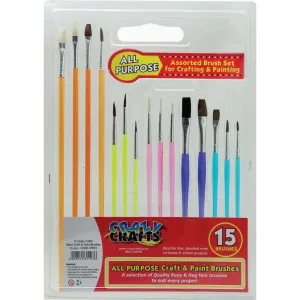 All Purpose Craft & Paint Brushes - 15pcs