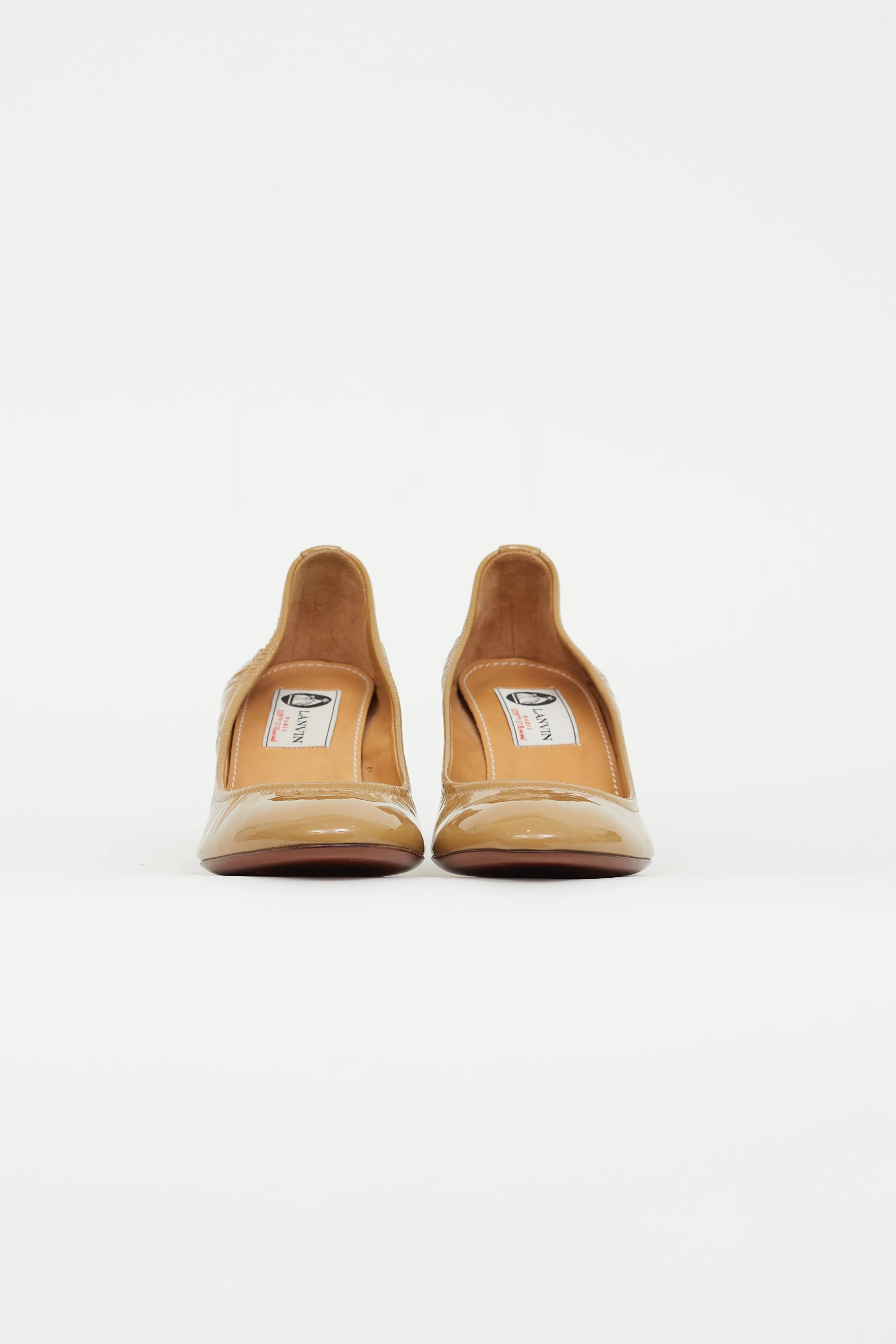 Beige Patent Leather Low Heel