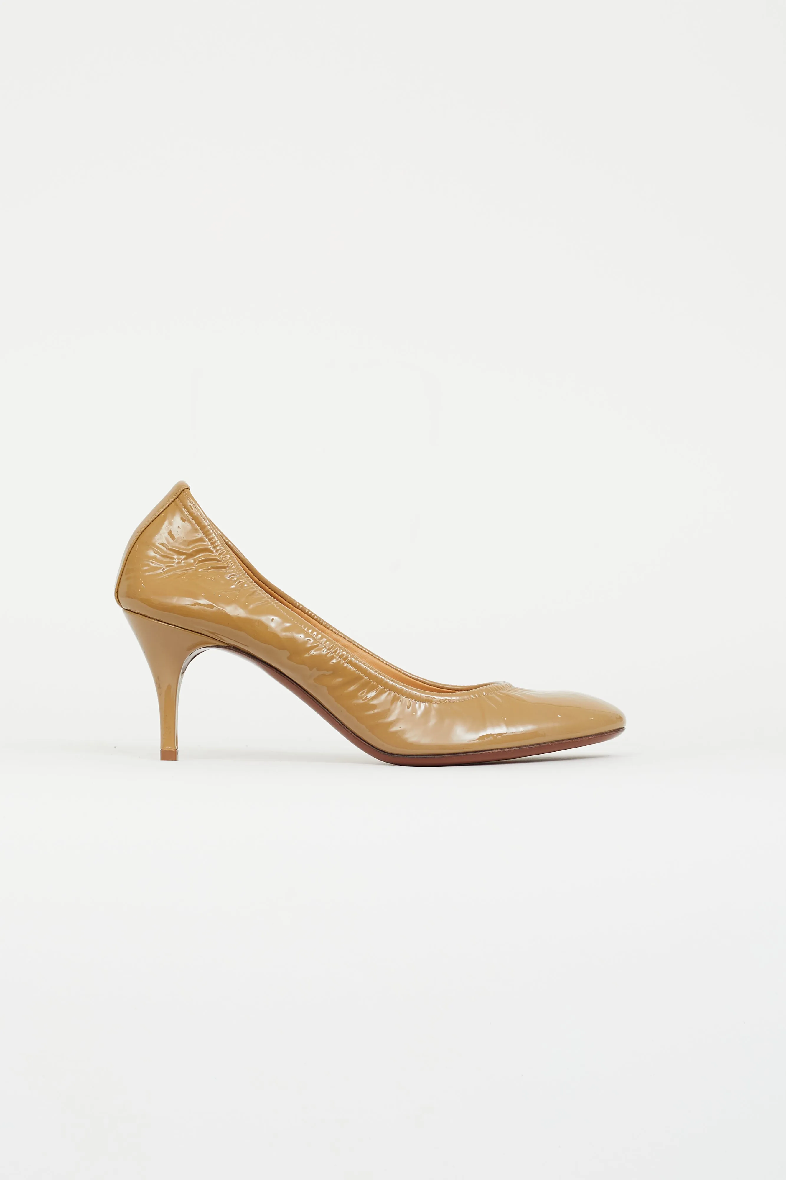 Beige Patent Leather Low Heel
