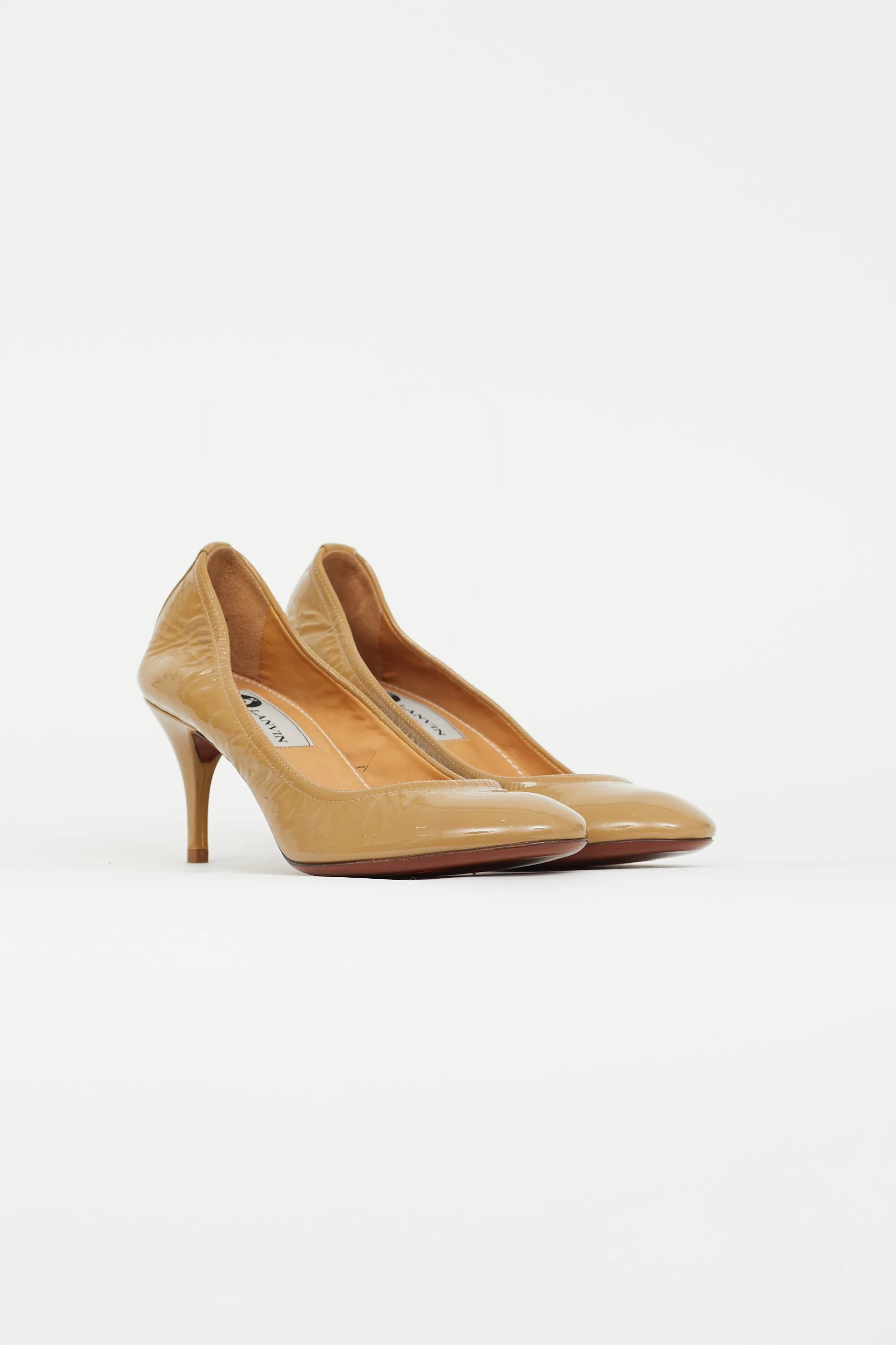 Beige Patent Leather Low Heel