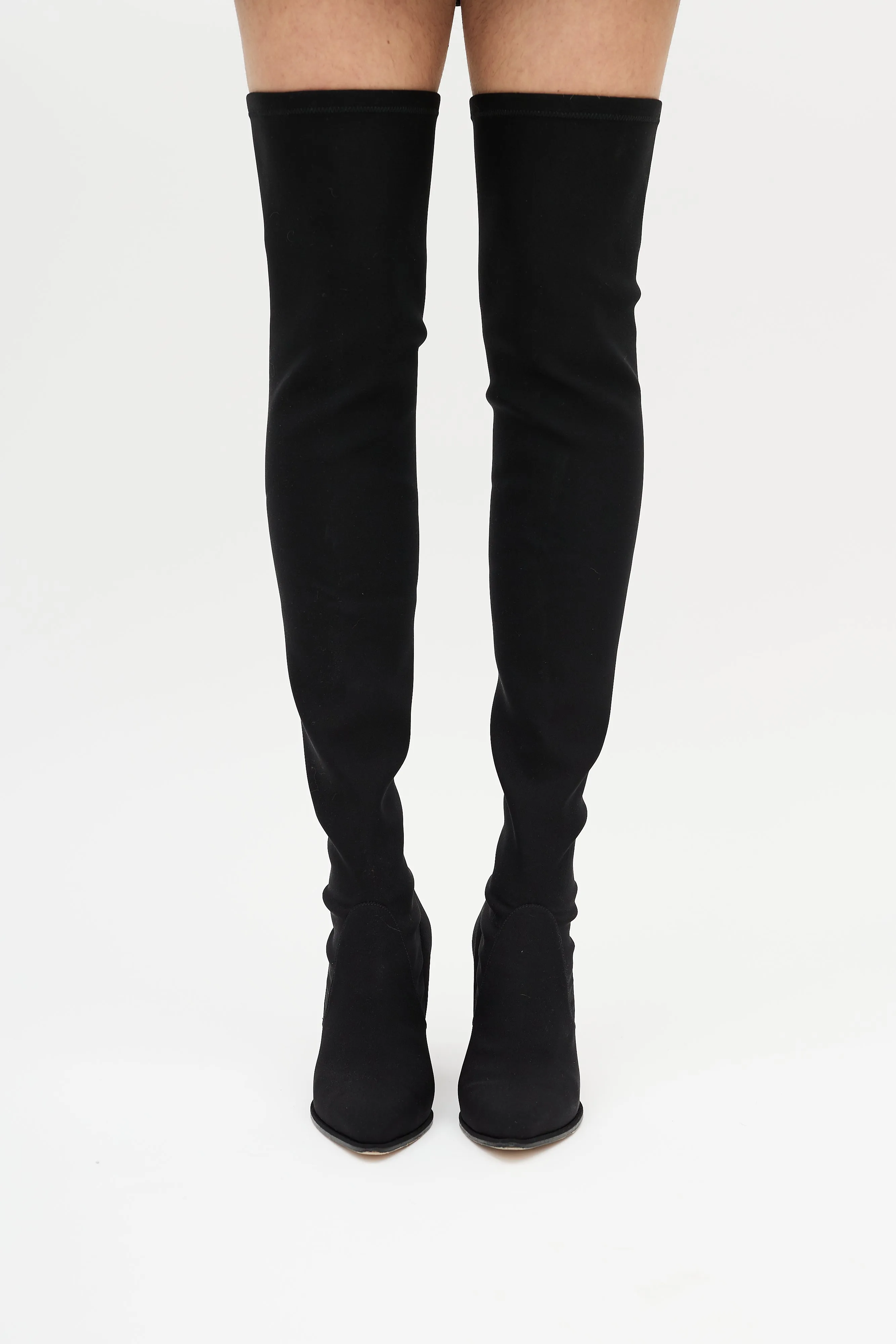Black Elasticized Thigh High Boot