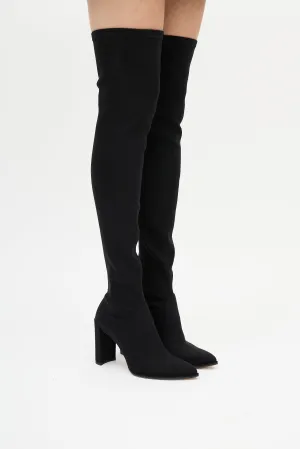 Black Elasticized Thigh High Boot