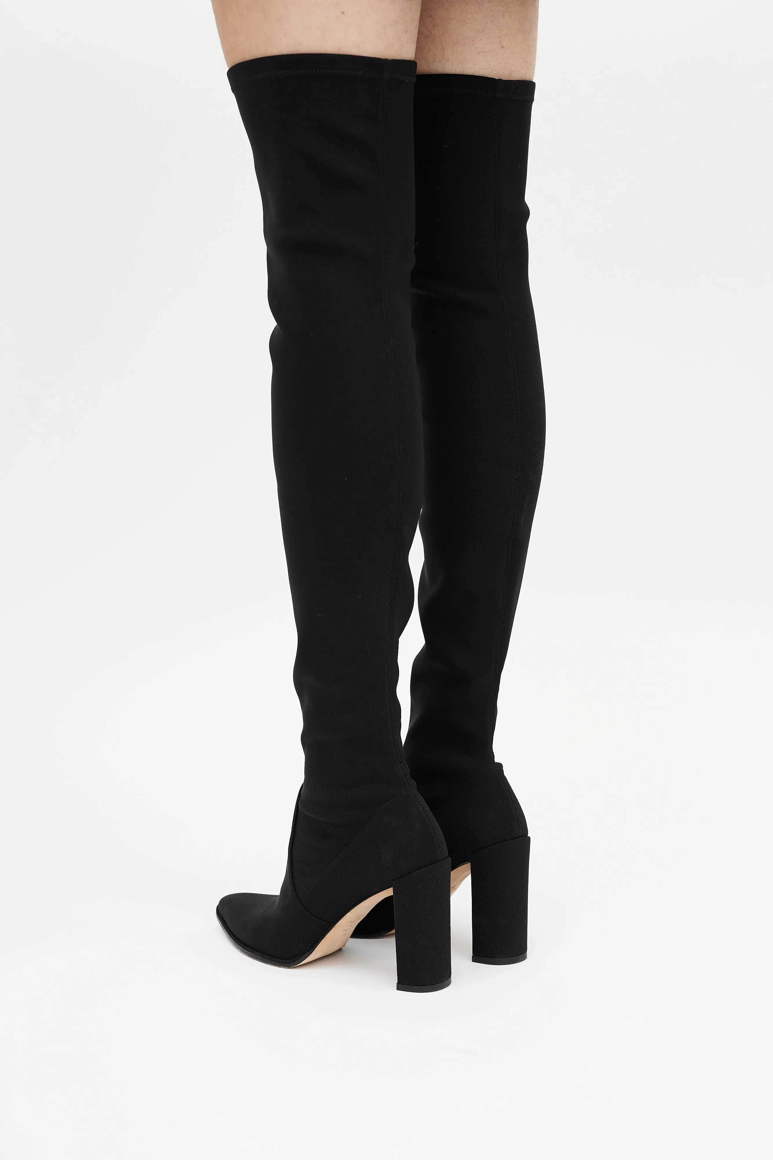 Black Elasticized Thigh High Boot