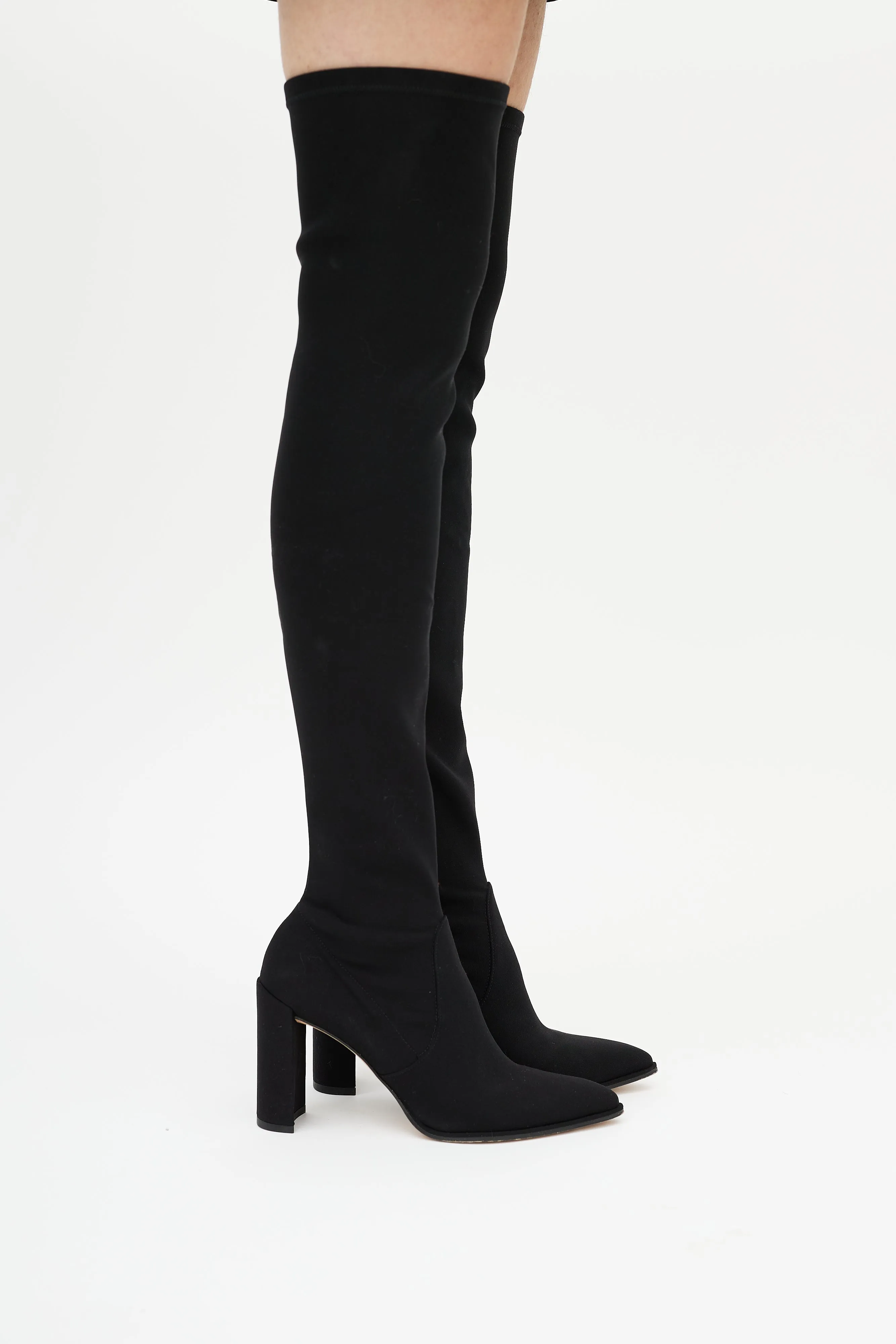 Black Elasticized Thigh High Boot