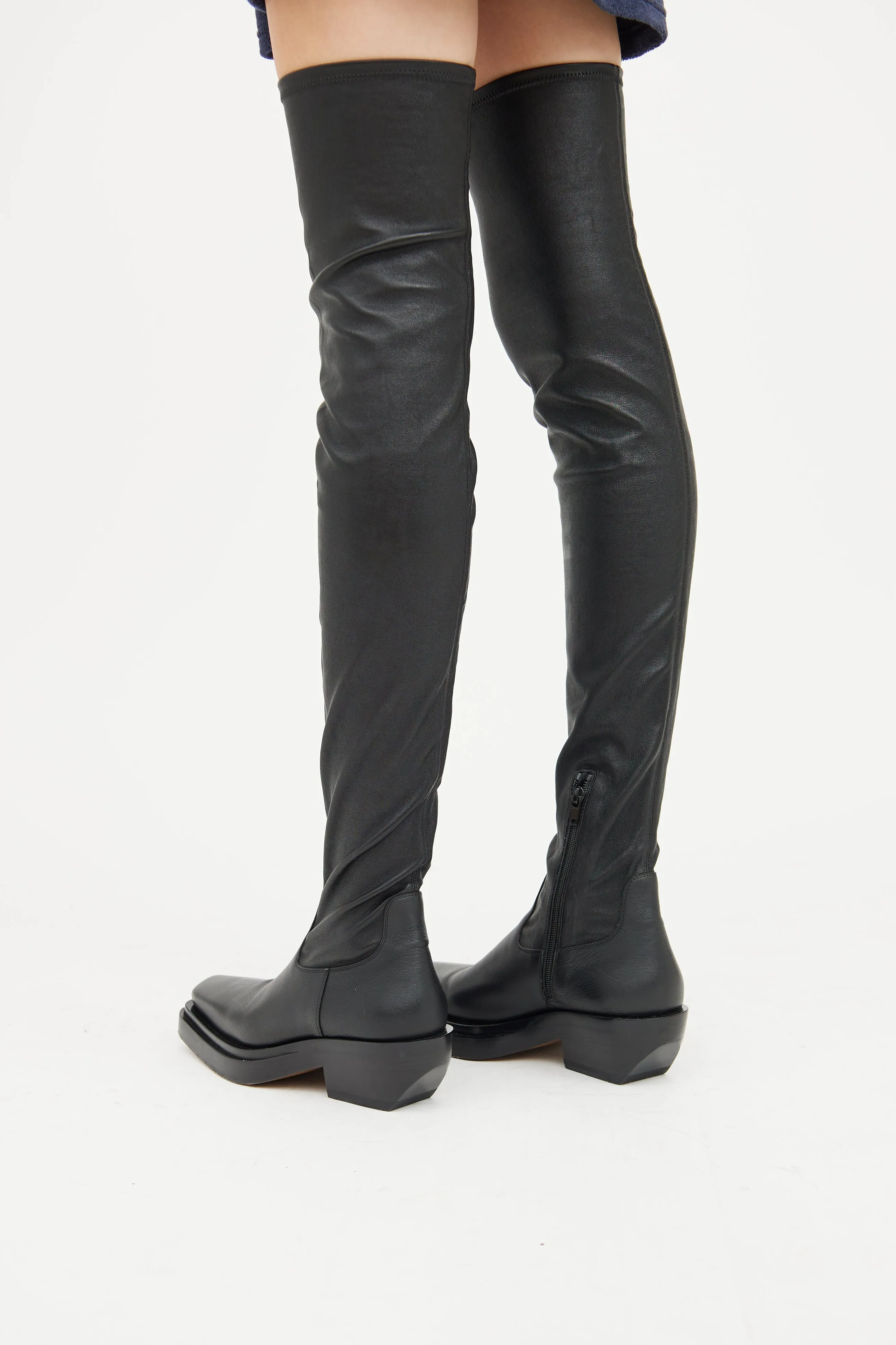 Black Leather Lean Thigh High Boot