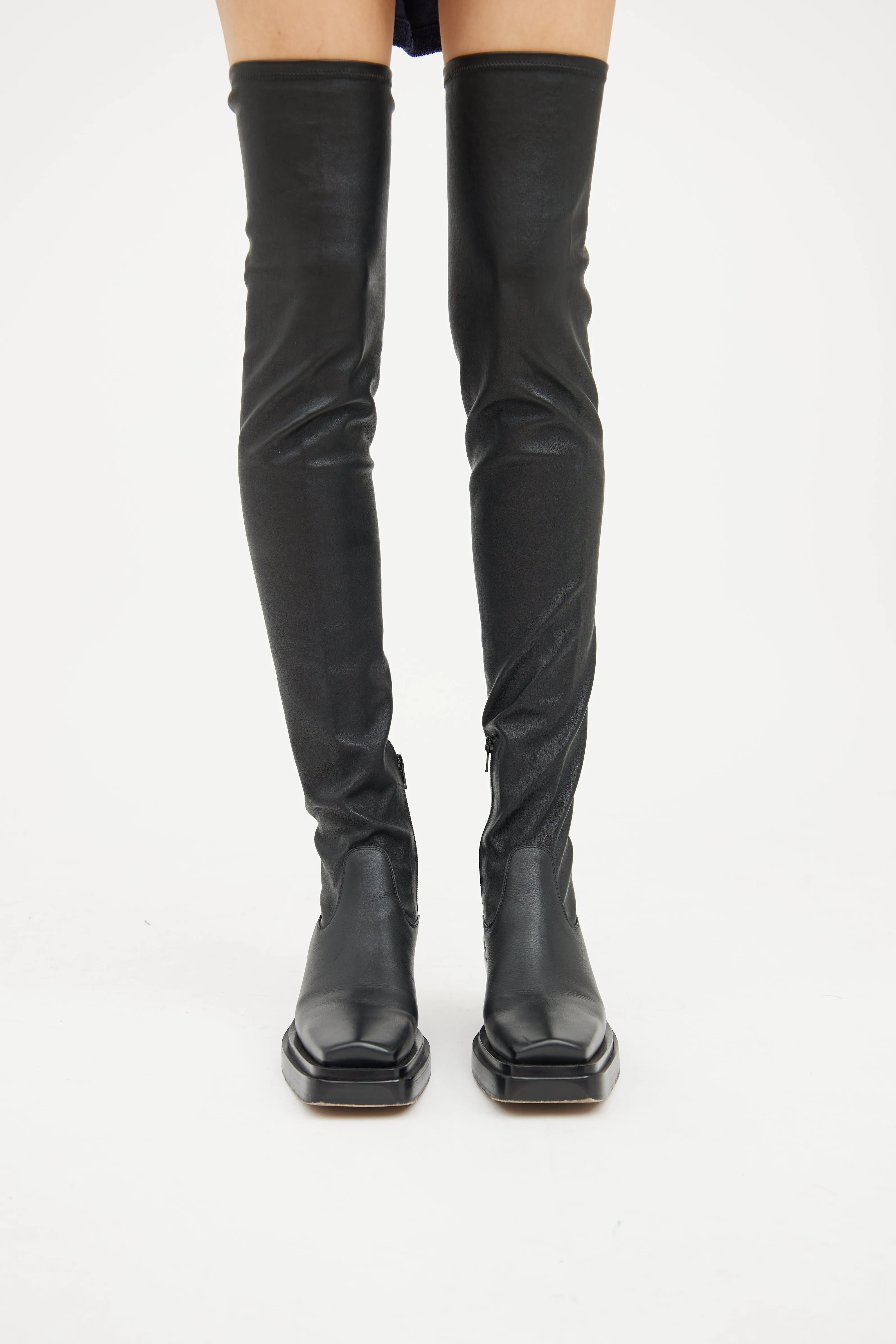 Black Leather Lean Thigh High Boot