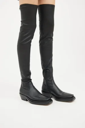 Black Leather Lean Thigh High Boot