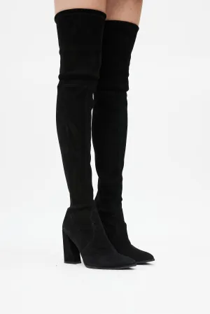 Black Suede Pointed Toe Over The Knee Boot