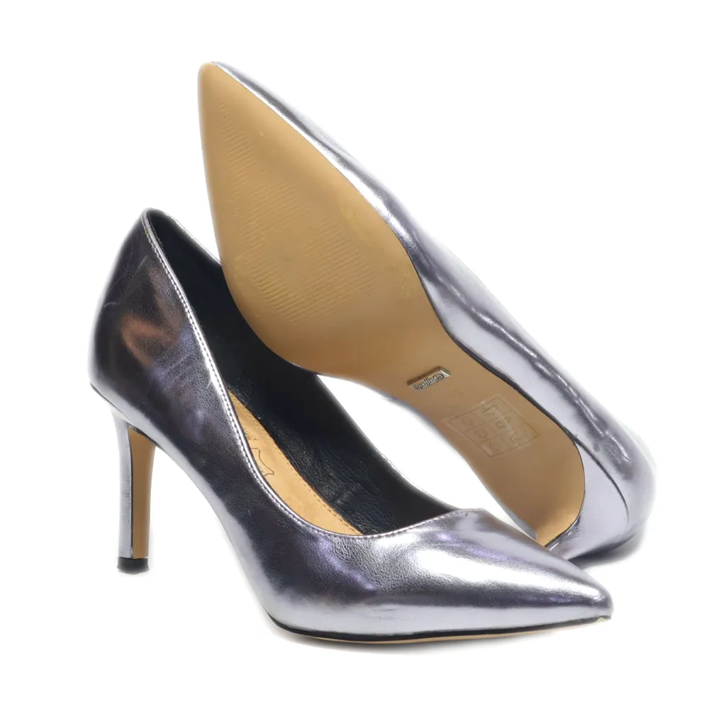Buffalo Kitten Heels Leather Silver Colour For Women