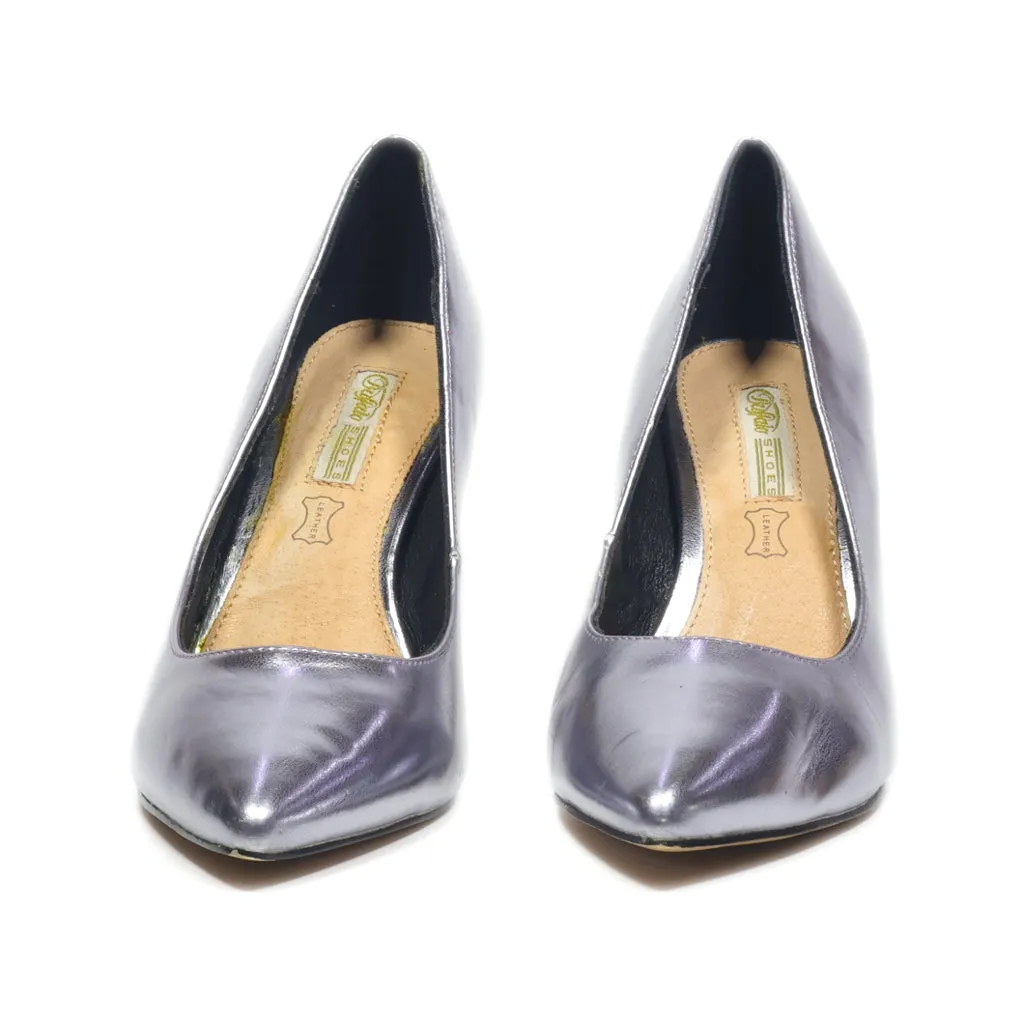 Buffalo Kitten Heels Leather Silver Colour For Women