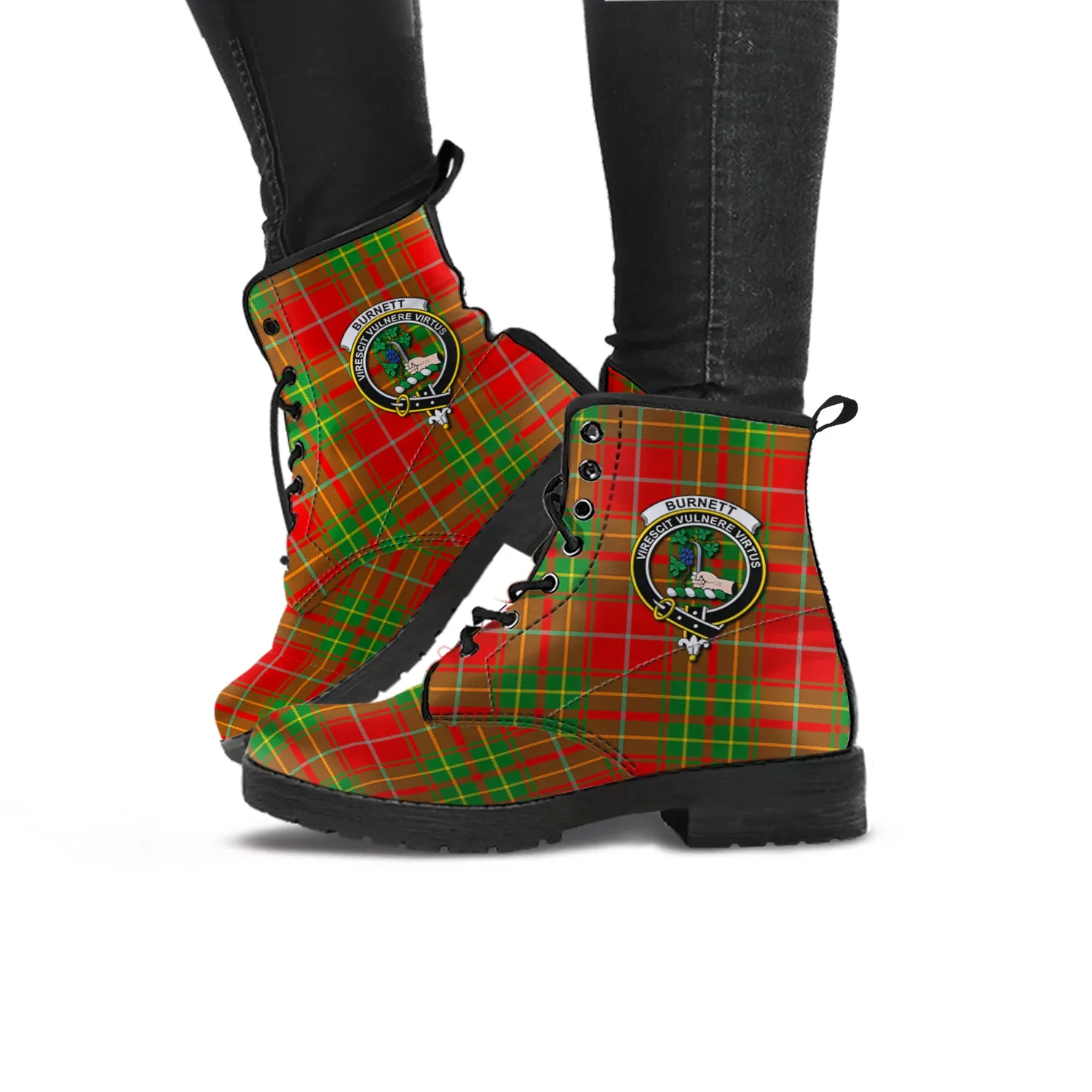 Burnett Tartan Leather Boots with Family Crest