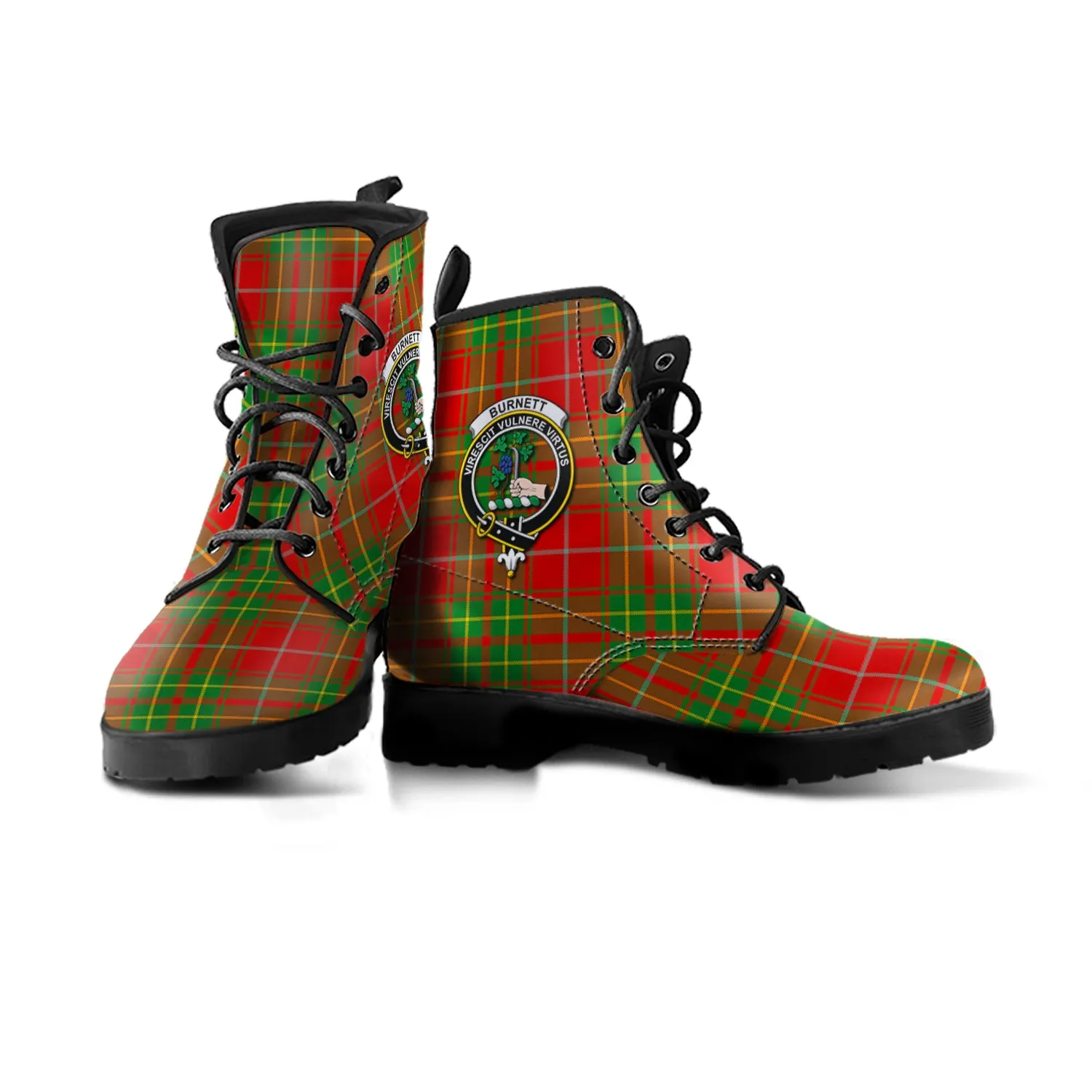 Burnett Tartan Leather Boots with Family Crest