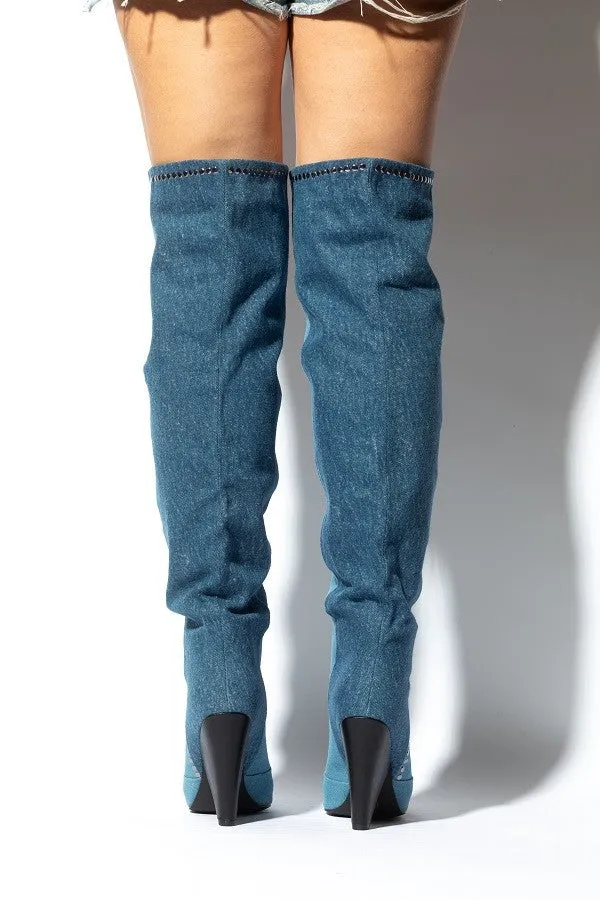 CANT STAND U Denim Thigh High