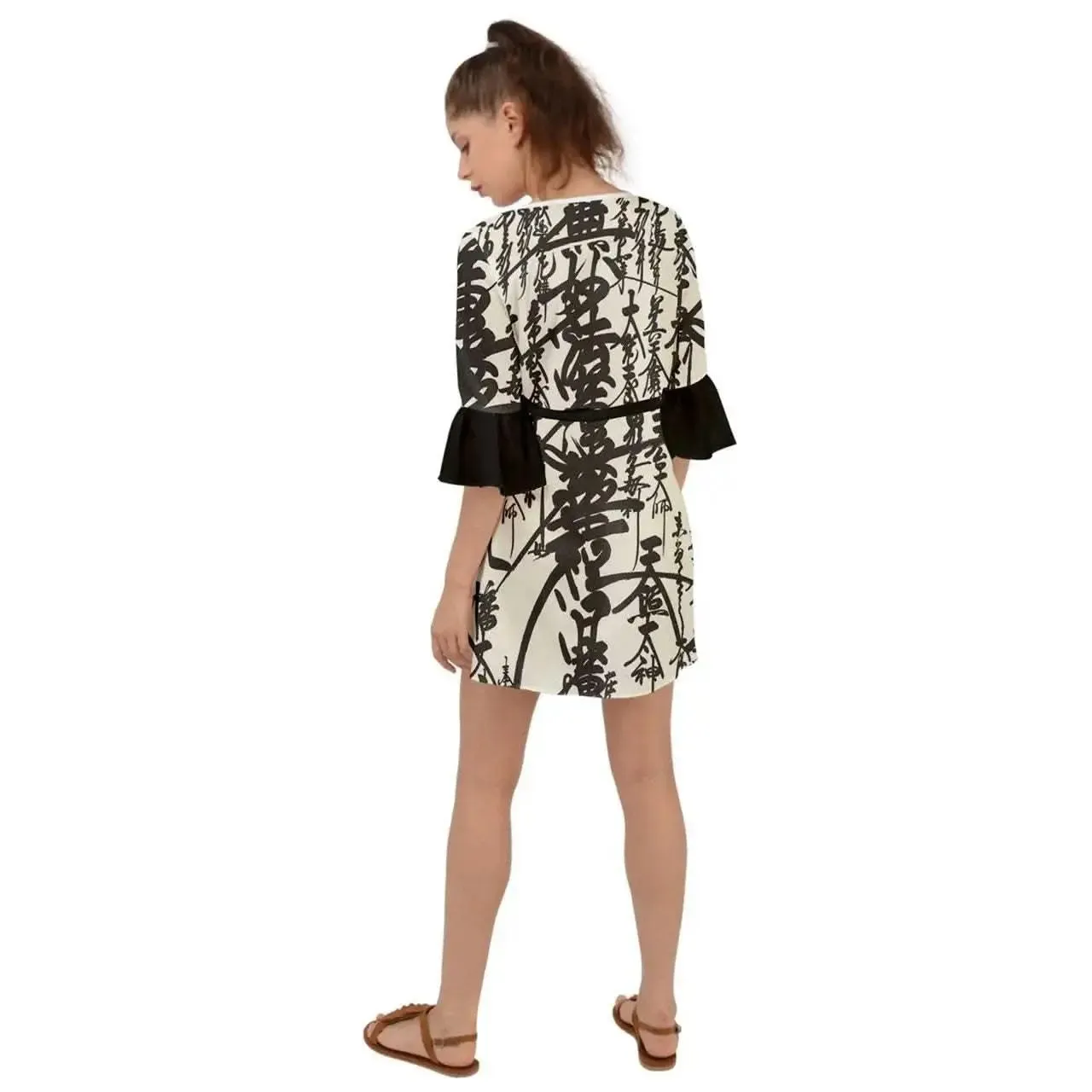 Criss Cross Oriental Print Mini Dress