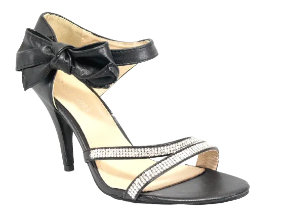 Damen High Heels Abendschuhe Straß Pumps Riemen Black # 8382-32