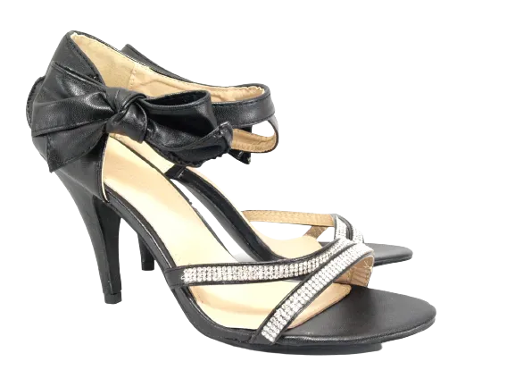 Damen High Heels Abendschuhe Straß Pumps Riemen Black # 8382-32