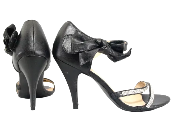 Damen High Heels Abendschuhe Straß Pumps Riemen Black # 8382-32