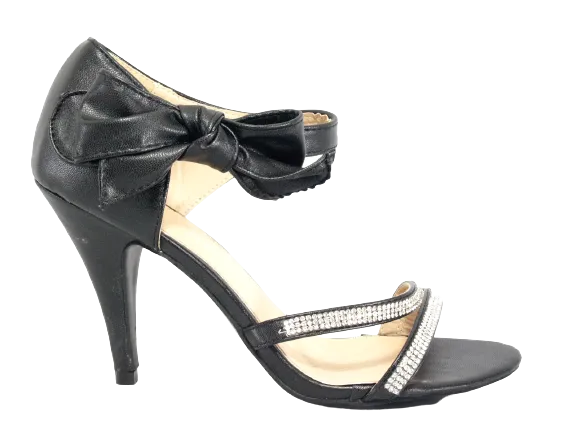 Damen High Heels Abendschuhe Straß Pumps Riemen Black # 8382-32