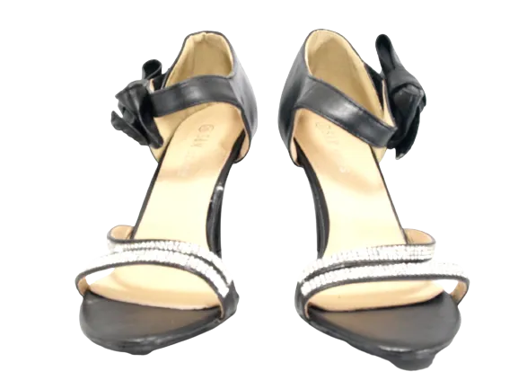 Damen High Heels Abendschuhe Straß Pumps Riemen Black # 8382-32