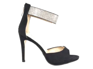 Damen High Heels Abendschuhe Straß Pumps Riemen Black # 9470