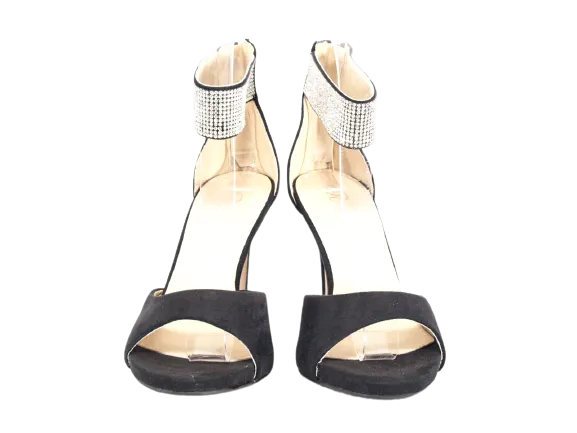 Damen High Heels Abendschuhe Straß Pumps Riemen Black # 9470