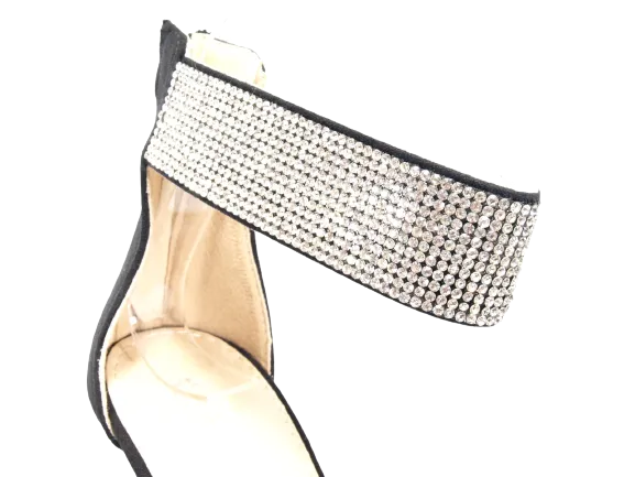 Damen High Heels Abendschuhe Straß Pumps Riemen Black # 9470