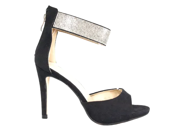 Damen High Heels Abendschuhe Straß Pumps Riemen Black # 9470