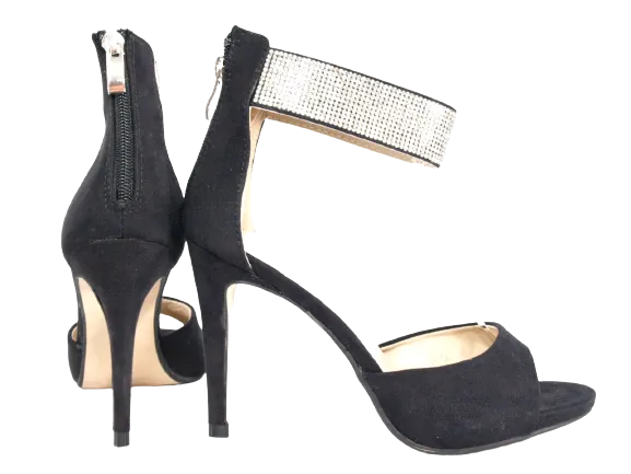 Damen High Heels Abendschuhe Straß Pumps Riemen Black # 9470