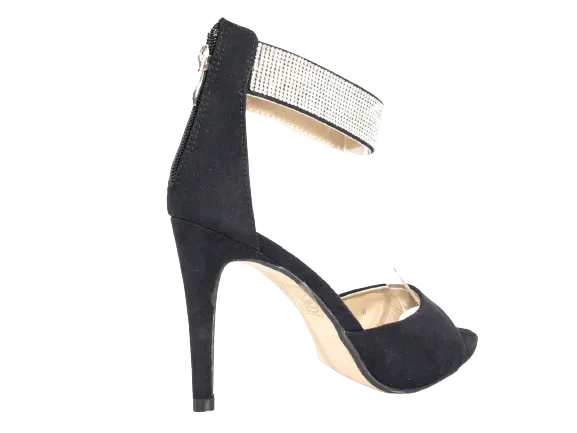 Damen High Heels Abendschuhe Straß Pumps Riemen Black # 9470