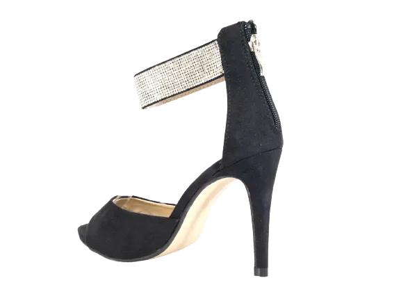 Damen High Heels Abendschuhe Straß Pumps Riemen Black # 9470