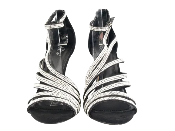 Damen High Heels Abendschuhe Straß Pumps Riemen Black # 9867