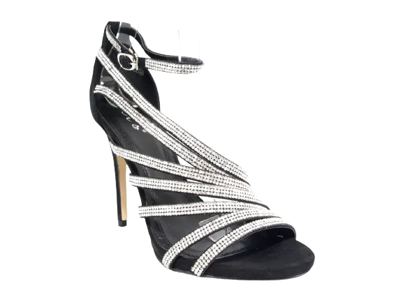 Damen High Heels Abendschuhe Straß Pumps Riemen Black # 9867