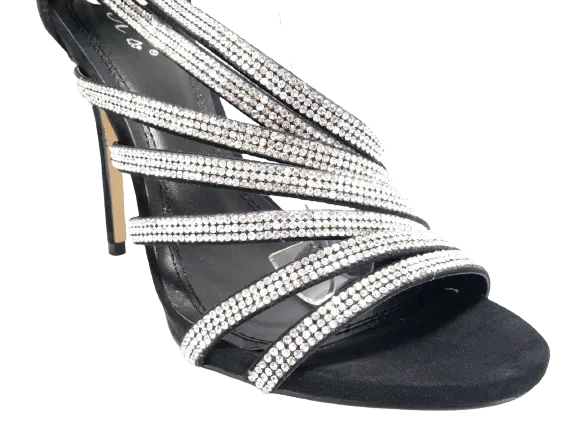 Damen High Heels Abendschuhe Straß Pumps Riemen Black # 9867