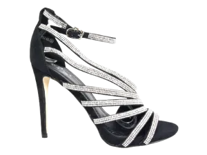 Damen High Heels Abendschuhe Straß Pumps Riemen Black # 9867