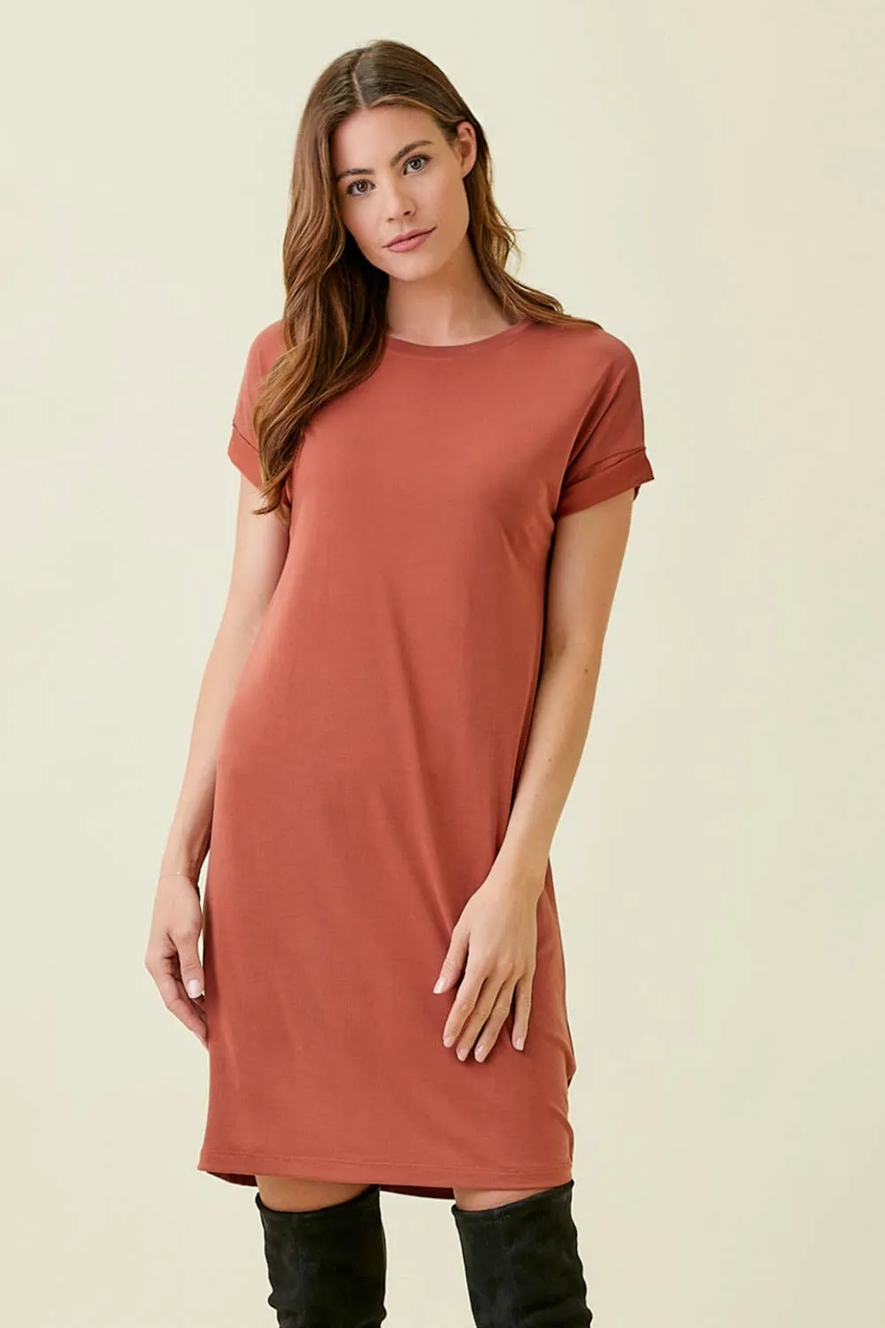 Fall Roll-Up Sleeve Dress
