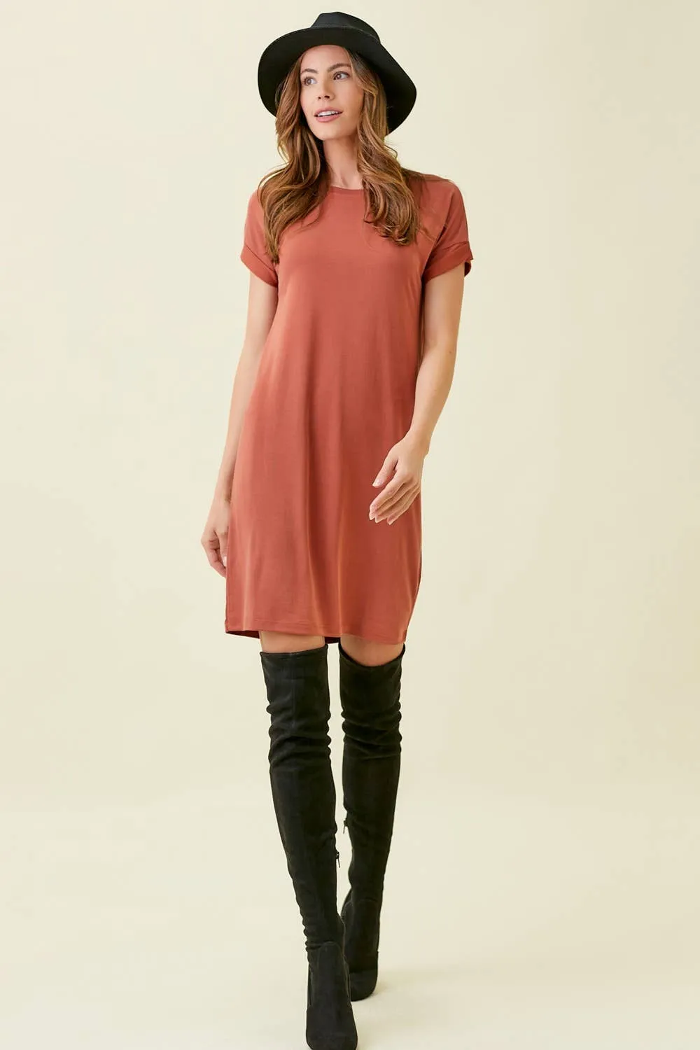 Fall Roll-Up Sleeve Dress