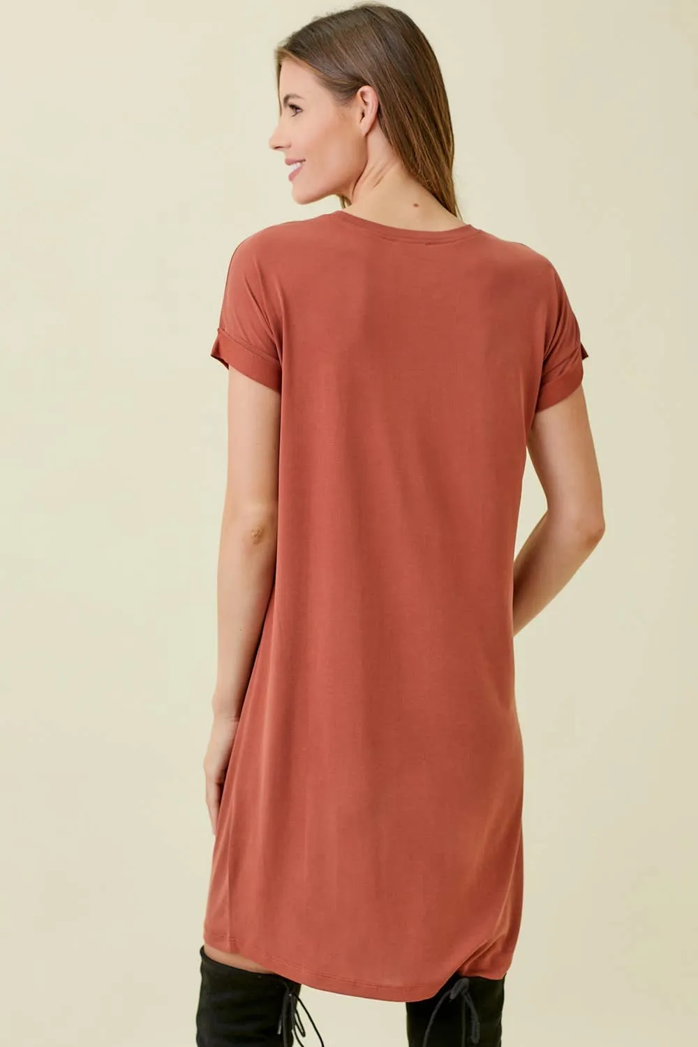 Fall Roll-Up Sleeve Dress