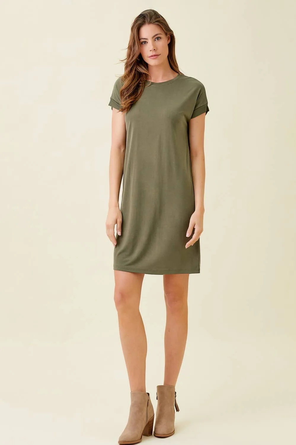 Fall Roll-Up Sleeve Dress