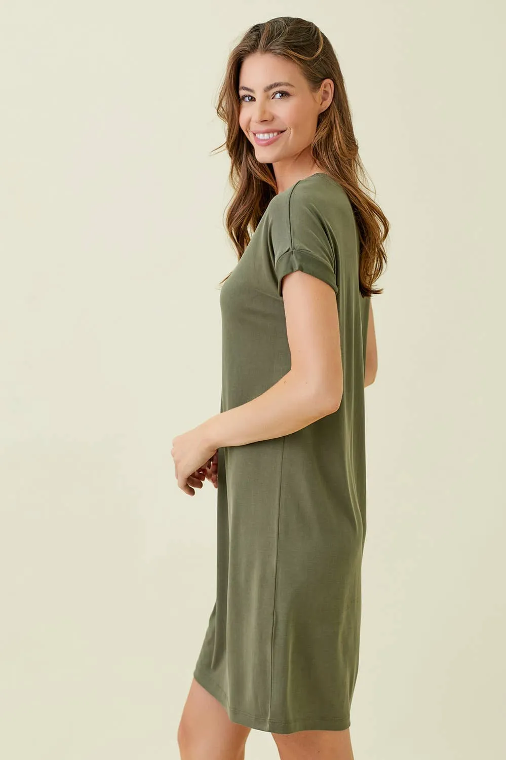 Fall Roll-Up Sleeve Dress