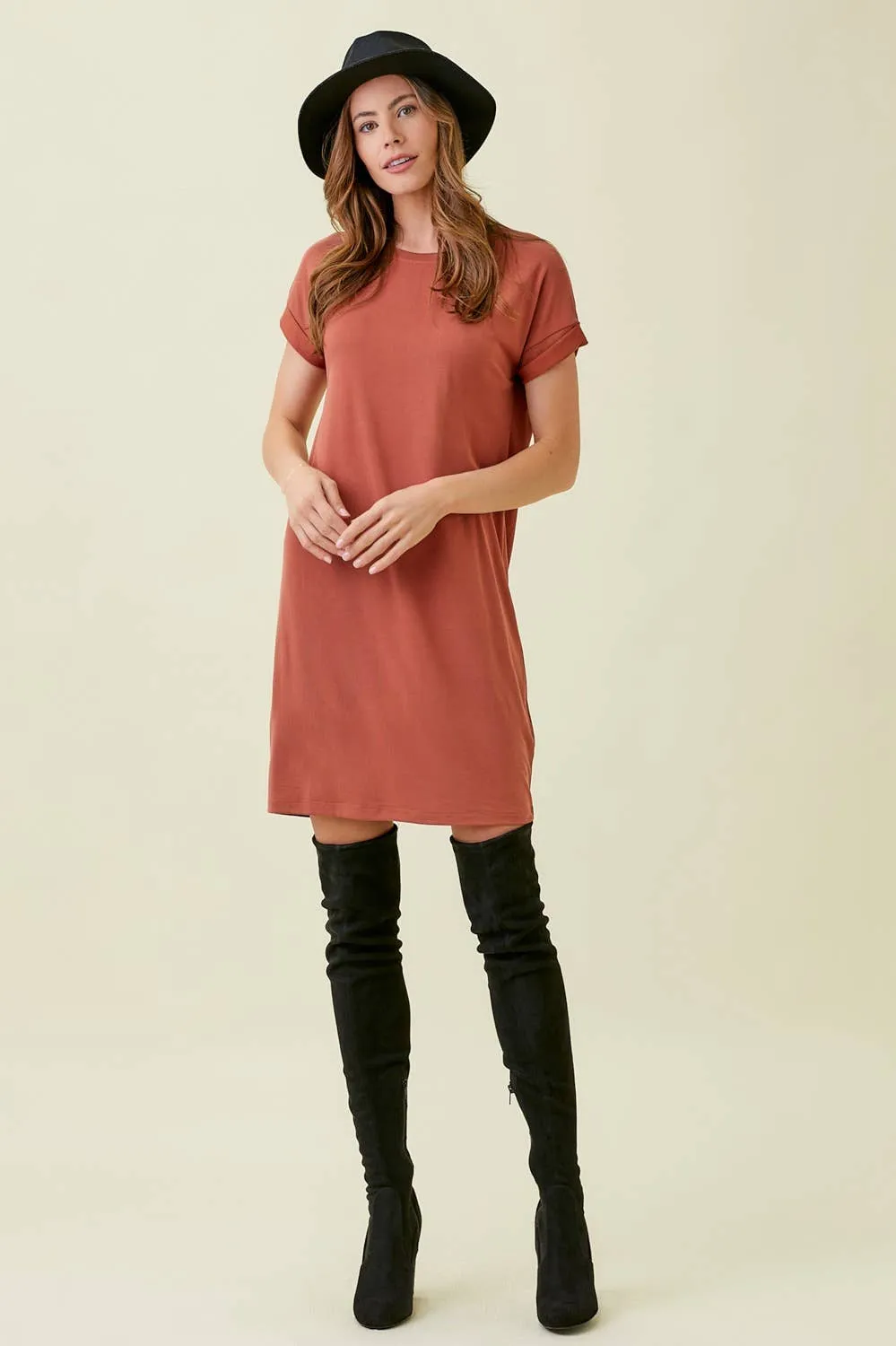 Fall Roll-Up Sleeve Dress