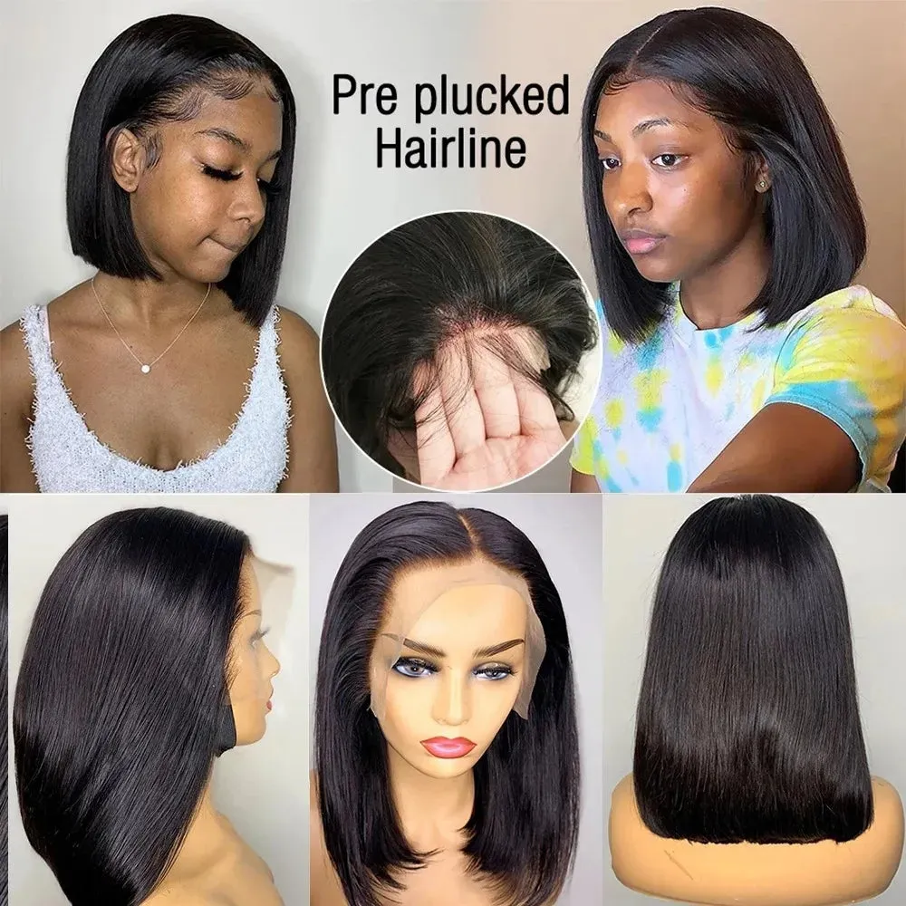 Glueless Wigs 13x4 Short Bob Wigs Bone Straight Lace Front Human Hair Wigs for Women Brazilian HD Transparent Lace Frontal Wigs