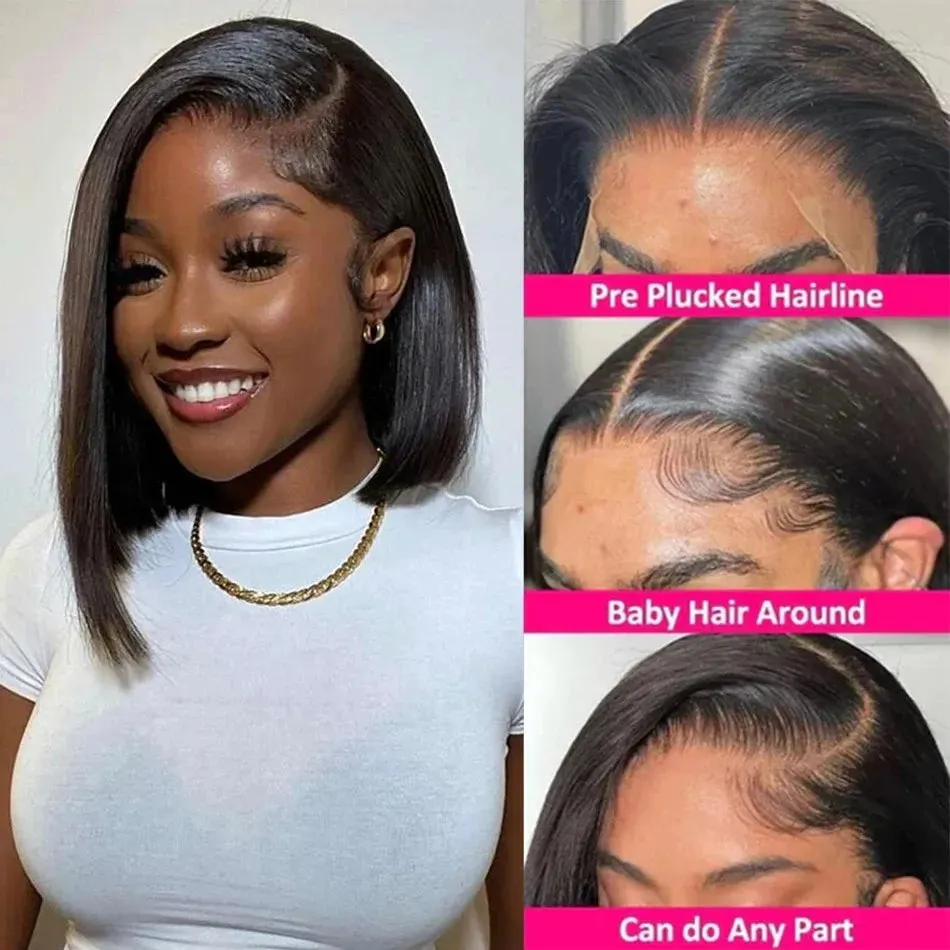Glueless Wigs 13x4 Short Bob Wigs Bone Straight Lace Front Human Hair Wigs for Women Brazilian HD Transparent Lace Frontal Wigs
