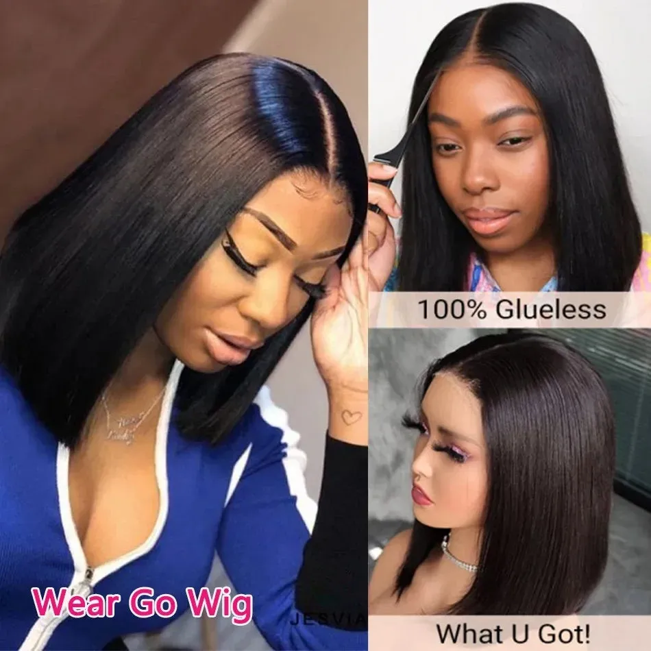 Glueless Wigs 13x4 Short Bob Wigs Bone Straight Lace Front Human Hair Wigs for Women Brazilian HD Transparent Lace Frontal Wigs