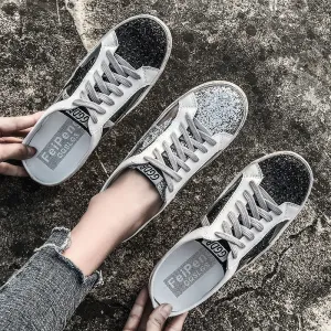 Golden Goose Shoes Women's Half Sequin Star Outer Wear without Rump Line  Lazy Closed-toe Transparent Slippers Vintage Women's C