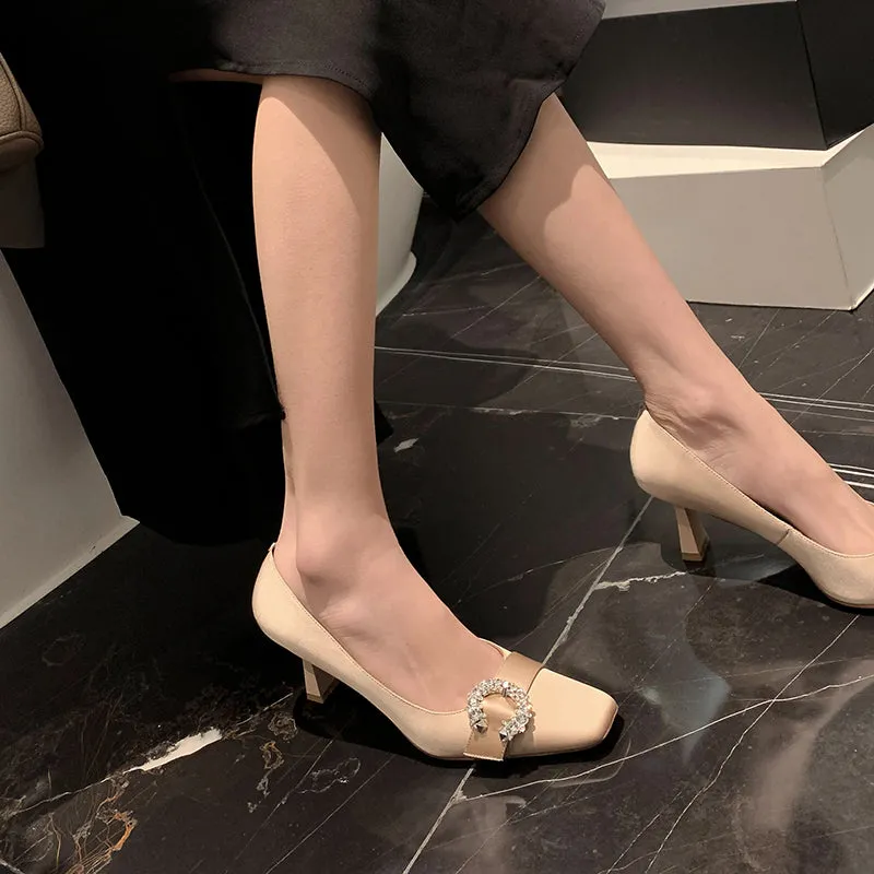Greta Square Toe Nude Kitten Heels